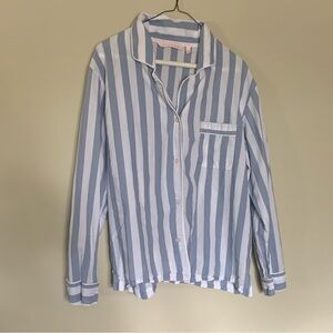 VICTORIA’S SECRET Blue and White 100% Cotton Loungewear Button down top SIZE L